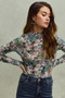 SO ME Floral Print Mesh Knit Long Sleeves Top