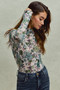 SO ME Floral Print Mesh Knit Long Sleeves Top