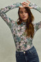 SO ME Floral Print Mesh Knit Long Sleeves Top