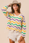 BiBi Mardi Gras Wavy Stripes V-Neck Sweater