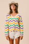 BiBi Mardi Gras Wavy Stripes V-Neck Sweater