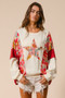 BiBi Floral Print Mixed Star Patch Round Neck Sweatshirt