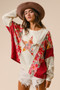 BiBi Floral Print Mixed Star Patch Round Neck Sweatshirt