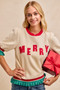 BiBi Christmas Merry Letter Patches Contrast Banded Top