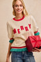 BiBi Christmas Merry Letter Patches Contrast Banded Top