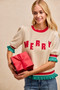BiBi Christmas Merry Letter Patches Contrast Banded Top