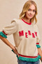 BiBi Christmas Merry Letter Patches Contrast Banded Top