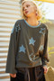 POL Exposed Seam Relaxed Fit Sweater with Star Denim Patch