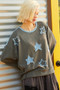 POL Exposed Seam Relaxed Fit Sweater with Star Denim Patch