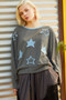 POL Exposed Seam Relaxed Fit Sweater with Star Denim Patch