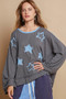 POL Exposed Seam Relaxed Fit Sweater with Star Denim Patch