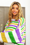 BiBi Mardi Gras Colors Stripe Comfy Sweater