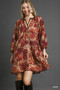 Umgee Animal Print Boho Tunic Dress with Contrast Trim Detail