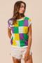 BiBi Mardi Gras Checker Pattern Sleeveless Sweater Top