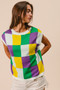 BiBi Mardi Gras Checker Pattern Sleeveless Sweater Top