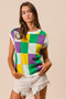BiBi Mardi Gras Checker Pattern Sleeveless Sweater Top