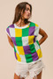BiBi Mardi Gras Checker Pattern Sleeveless Sweater Top