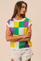BiBi Mardi Gras Checker Pattern Sleeveless Sweater Top