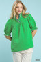 Umgee Textured Puff Sleeve Top with Scalloped Trim