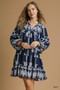 Umgee Tribal Print Dress with Tie Neck