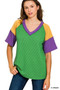 Zenana Mardi Gras Raised Rib Color Block Top