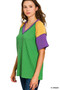 Zenana Mardi Gras Raised Rib Color Block Top