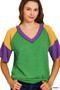 Zenana Mardi Gras Raised Rib Color Block Top