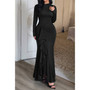 Curvy Slit Elegant Ruched Long Sleeve Dress