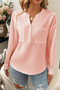 Pleated V Neck Pockets Button Drop Shoulder Blouse