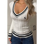 V Neck Cable Knit Long Sleeve Fit Sweater
