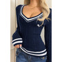 V Neck Cable Knit Long Sleeve Fit Sweater