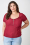 Plus Size Zip Front Fitted Stretch Top