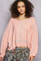 POL Round Neck Long Sleeve Exposed Seam Top with Chest Pocket