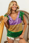 BiBi Mardi Gras Sequin Color Block Ruffled  Top