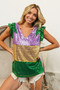 BiBi Mardi Gras Sequin Color Block Ruffled  Top