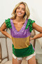 BiBi Mardi Gras Sequin Color Block Ruffled  Top