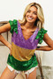 BiBi Mardi Gras Sequin Color Block Ruffled  Top