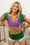 BiBi Mardi Gras Sequin Color Block Ruffled  Top