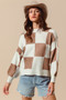 SO ME Ribbed Color Block Checkered Plaid Sweater