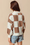 SO ME Ribbed Color Block Checkered Plaid Sweater