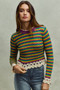SO ME Mardi Gras Striped Cropped Knit Top with Crochet Edge