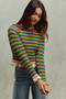 SO ME Mardi Gras Striped Cropped Knit Top with Crochet Edge