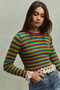 SO ME Mardi Gras Striped Cropped Knit Top with Crochet Edge