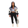 Women Casual Pocket Print Hat Baseball Jacket and Pant Two-Piece Set