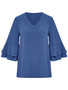 Women spring and summer loose v-neck Ruffle Sleeve Top