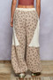 POL Drawstring Quilted Printed Knit Floral Pants with Double Gauze Patchwork