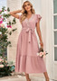 Women spring and summer solid color lace v-neck dress