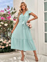 Women spring and summer solid color lace v-neck dress