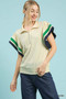 Umgee Textured Half Zip Top with Striped Flutter Sleeves