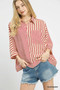 Umgee Mixed Stripe Oversized Button Down Top